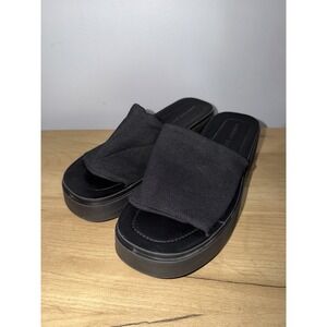 Vintage 90s Y2K Black Slinky Slip On Platform Chunky Stretch Slide Sandals 9 1